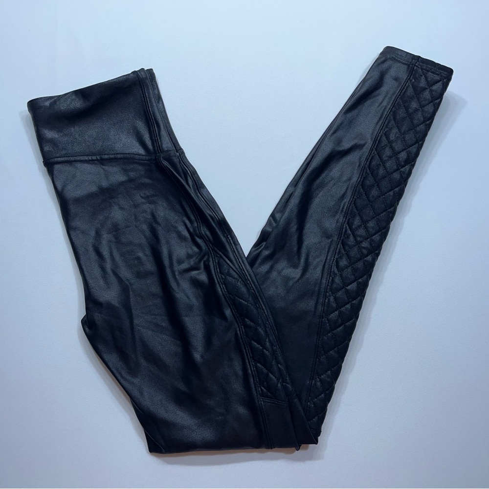 SPANX Moto Leggings Womens Size Small Black Coated 28” Inseam